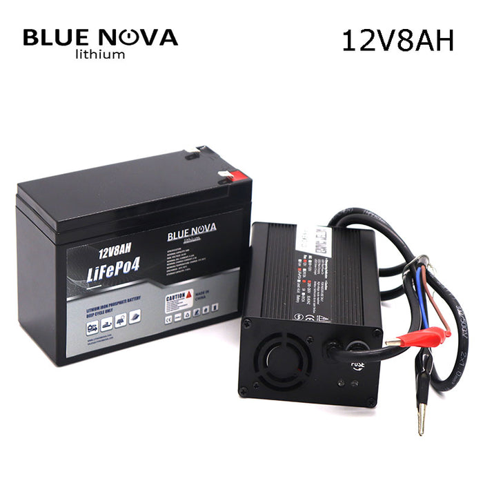 LiFePo4 12V8Ah Fishing Finder Battery + Fast 5A Charger｜BlueNova Lithium
